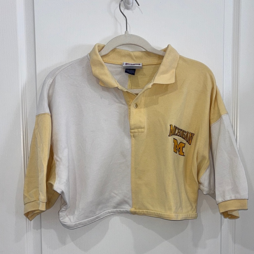 Crable Sportswear cropped, two-tone, vintage University of Michigan polo shirt M